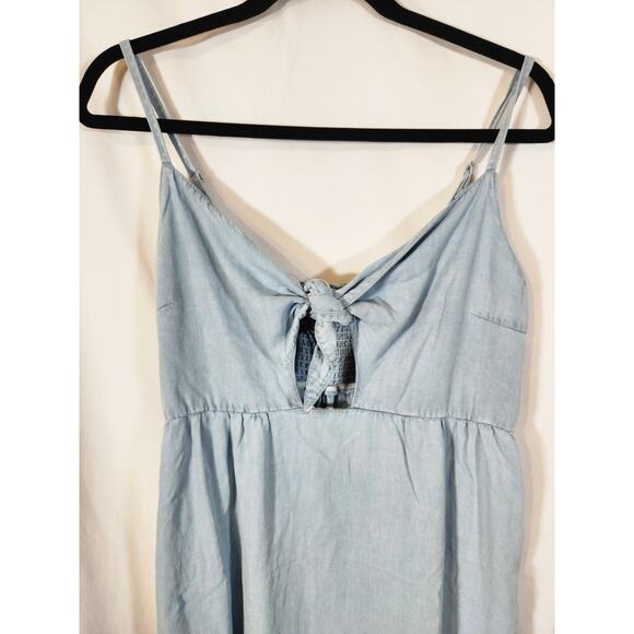 NEW $68 Large Silver Jeans Co. Light Blue Lyocell Denim Knot Front Stretch Dress - Picture 2 of 13